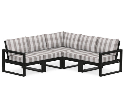 POLYWOOD® EDGE 5-Piece Modular Deep Seating Set in Black / Buffalo Plaid Grey Mist