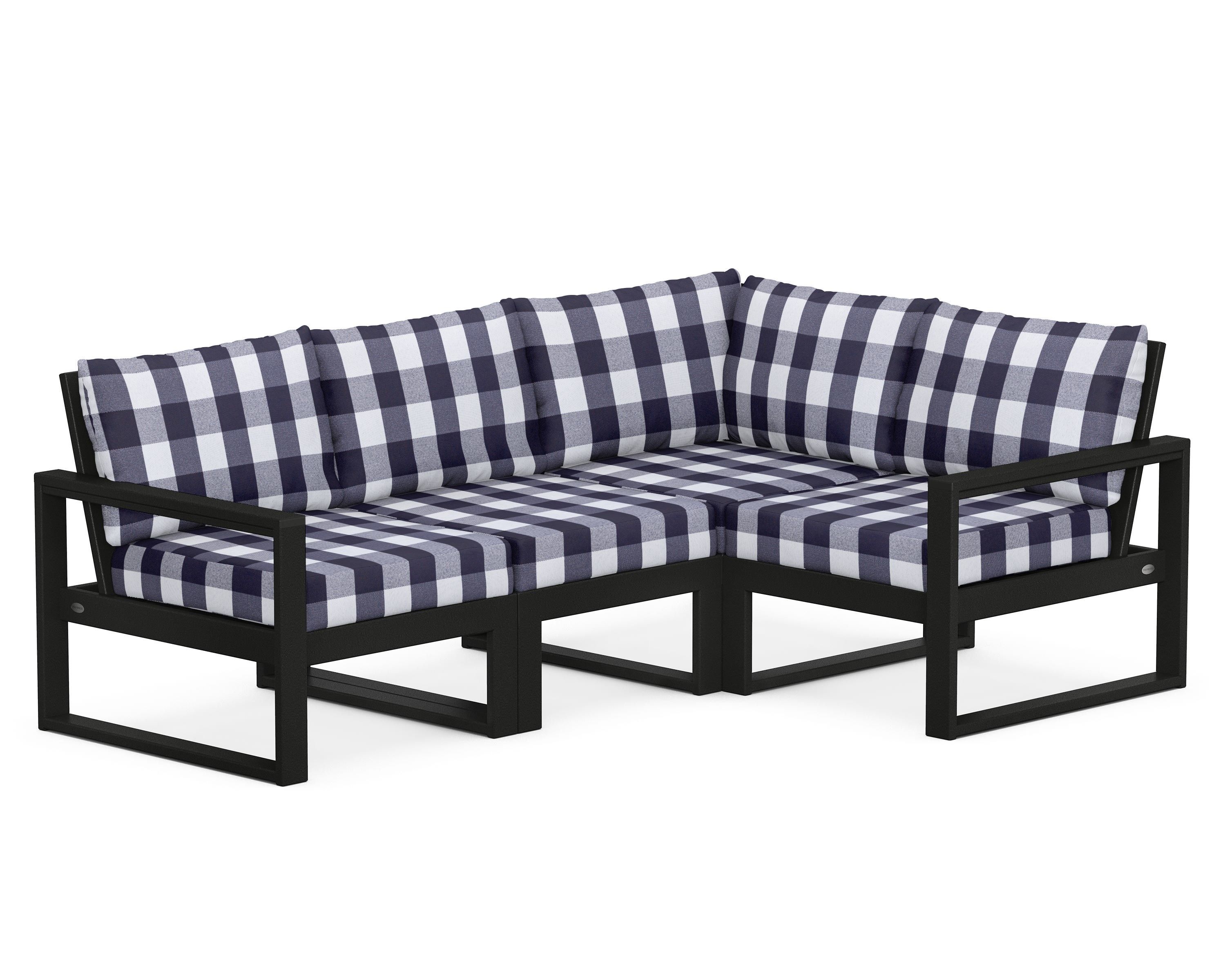 POLYWOOD® EDGE 4-Piece Modular Deep Seating Set in Black / Buffalo Plaid Navy