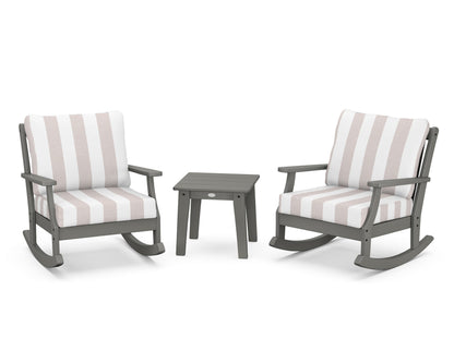 POLYWOOD® Braxton 3-Piece Deep Seating Rocker Set in Slate Grey / Cabana Stripe Dune Burlap