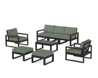 POLYWOOD® EDGE Sectional 8-Piece Lounge Sofa Set in Black / Cast Sage