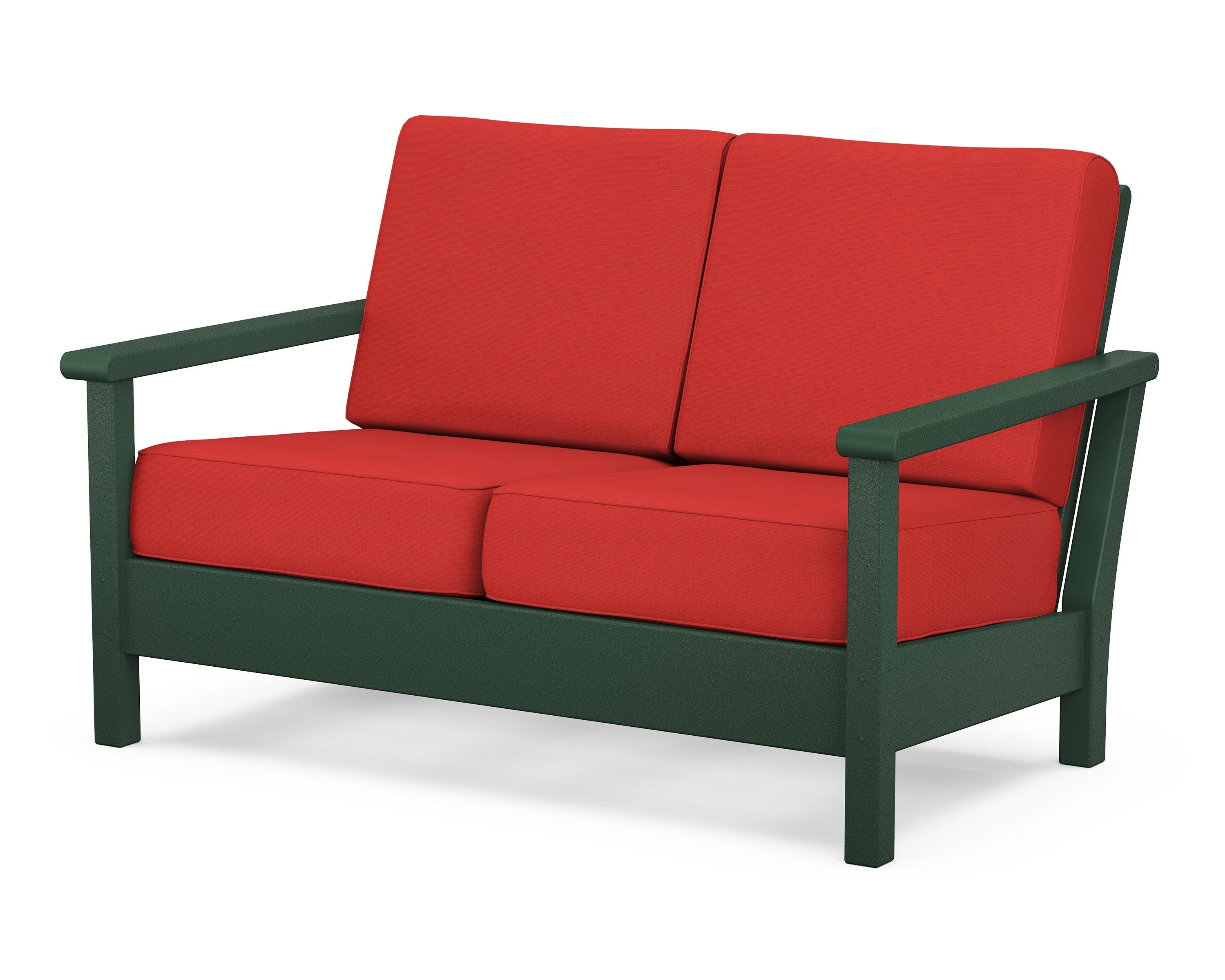 POLYWOOD® Harbour Deep Seating Loveseat in Green / Crimson Linen