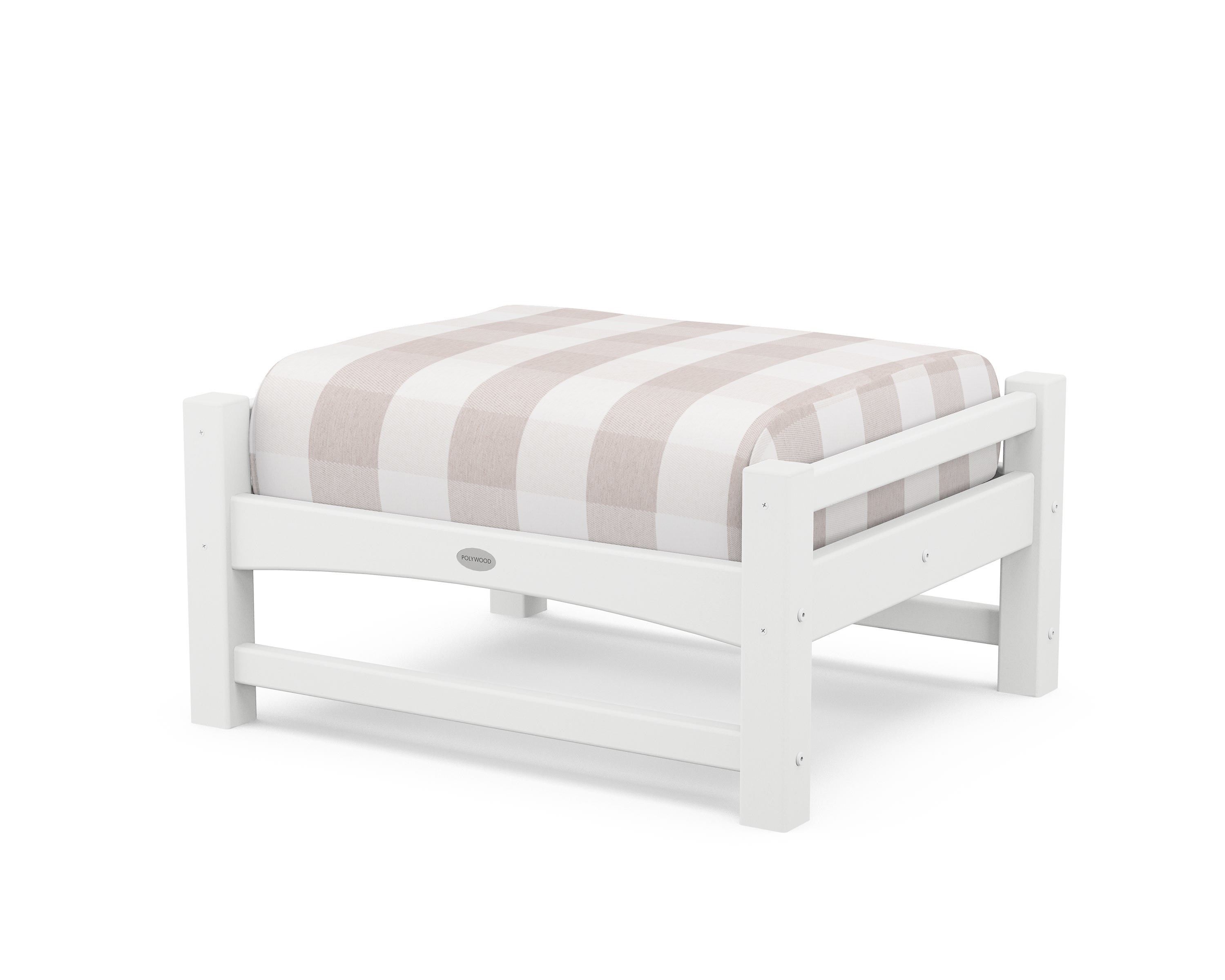 POLYWOOD® Club Ottoman in White / Buffalo Plaid Dune Burlap