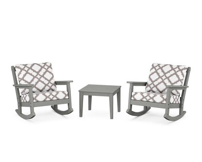 POLYWOOD® Chippendale 3-Piece Deep Seating Rocker Set in Slate Grey / Trellis Grey Mist