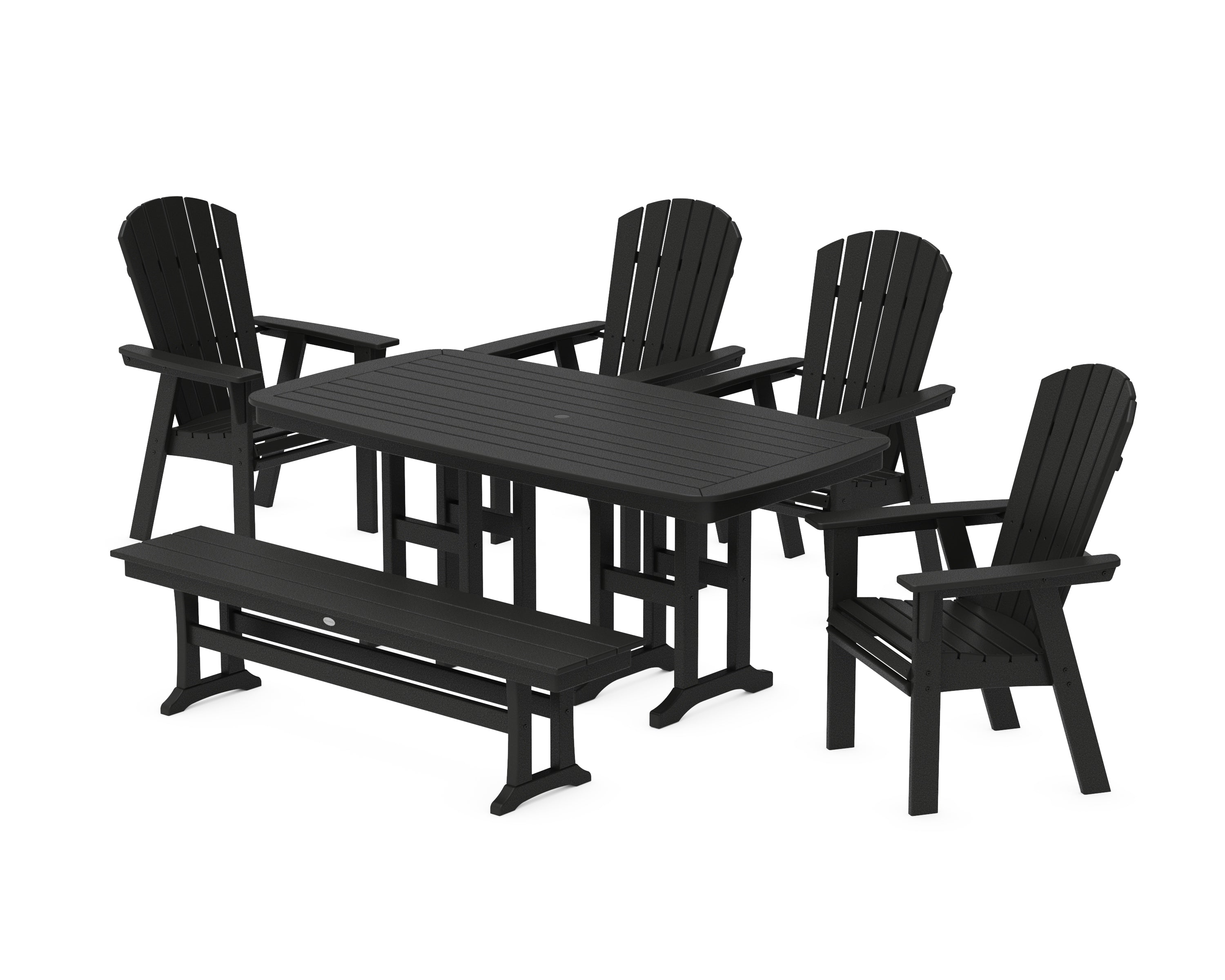 POLYWOOD® Nautical Curveback Adirondack 6-Piece Dining Set with Bench in Black