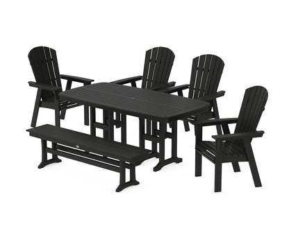 POLYWOOD® Nautical Curveback Adirondack 6-Piece Dining Set with Bench in Black