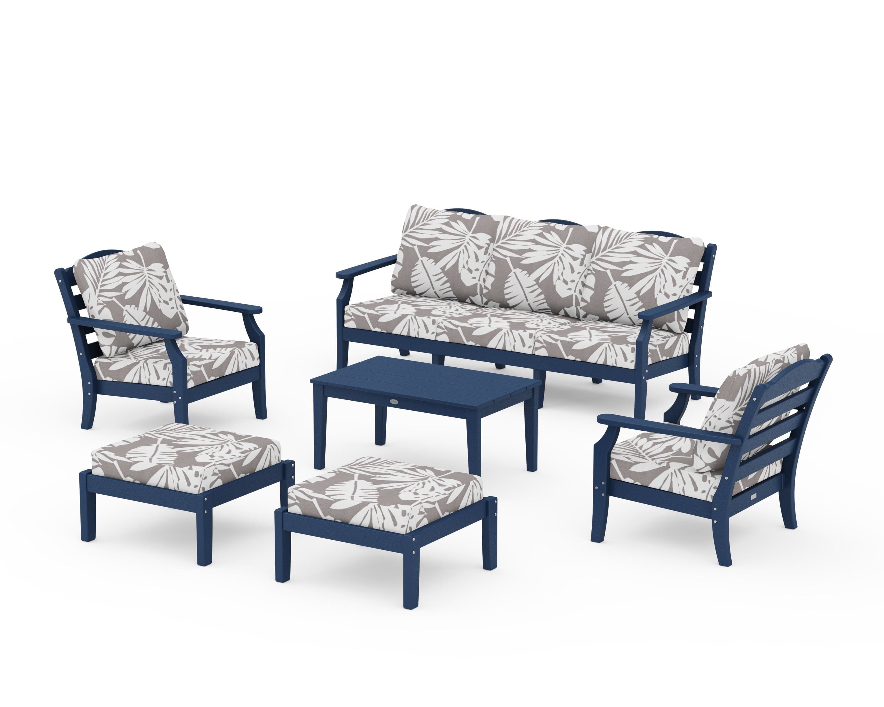 Draper James™ by  POLYWOOD® Savannah 6-Piece Lounge Sofa Set in Navy / Leaf Grey Mist