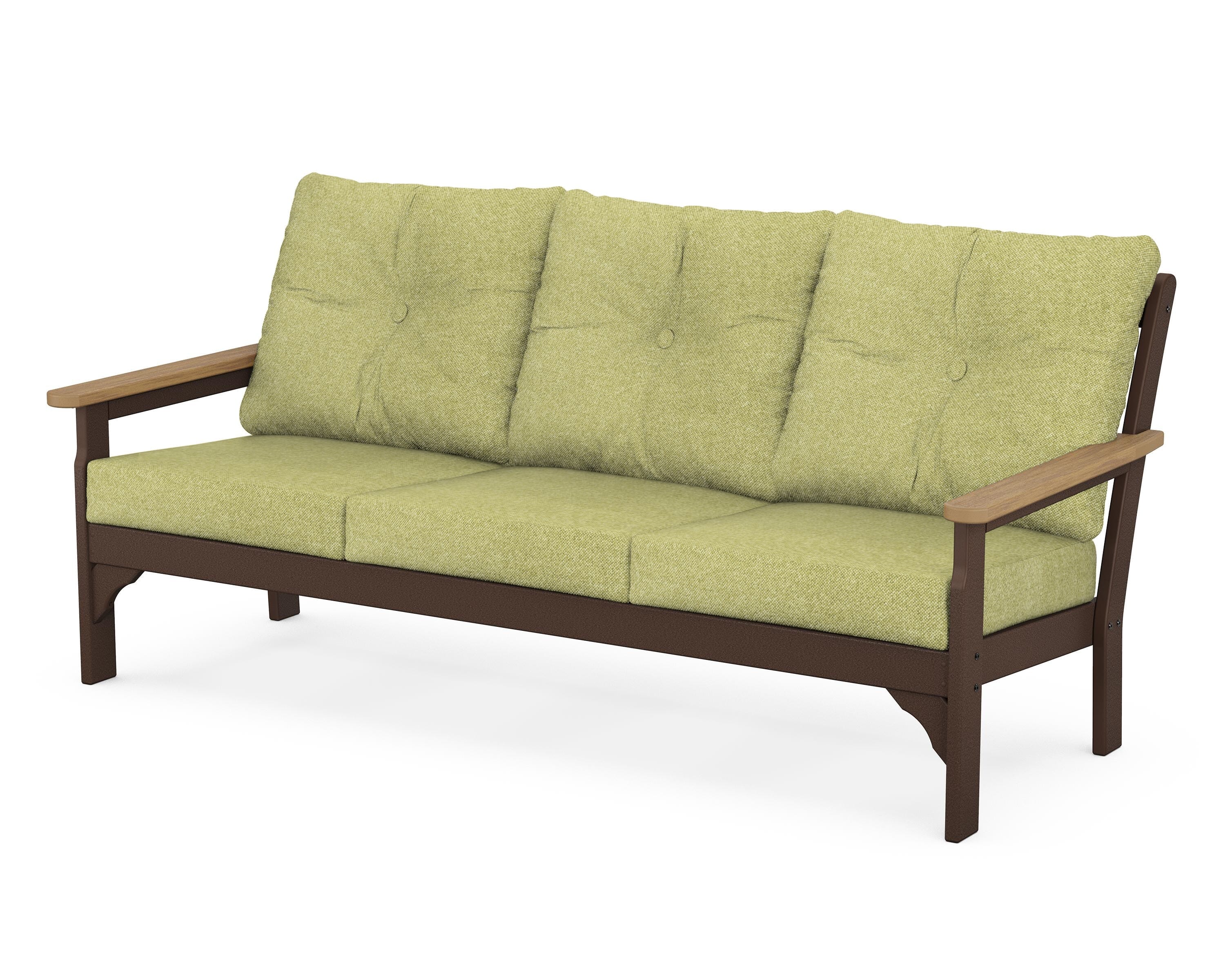 POLYWOOD® Vineyard Deep Seating Sofa in Mahogany / Natural / Chartreuse Boucle
