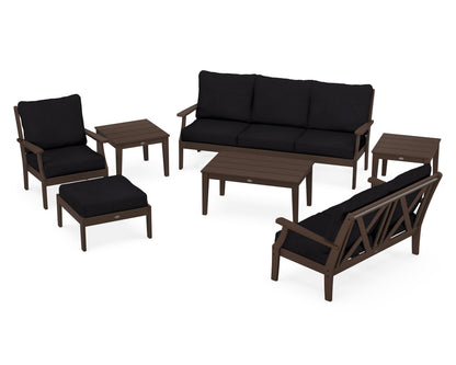 POLYWOOD® Braxton 7-Piece Deep Seating Set in Mahogany / Midnight Linen
