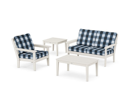 Country Living Wovendale 4-Piece Deep Seating Set in Sand / Buffalo Plaid Marine Indigo
