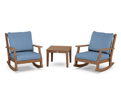 Country Living Wovendale 3-Piece Deep Seating Rocker Set in Teak / Sky Blue