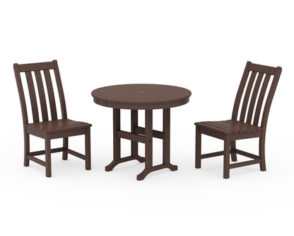 POLYWOOD® Vineyard Side Chair 3-Piece Round Dining Set in Mahogany