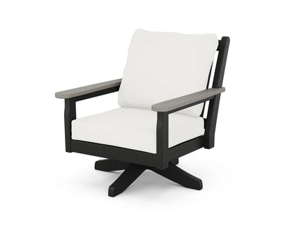 POLYWOOD® Chippendale Deep Seating Swivel Chair in Black / Driftwood / Natural Linen