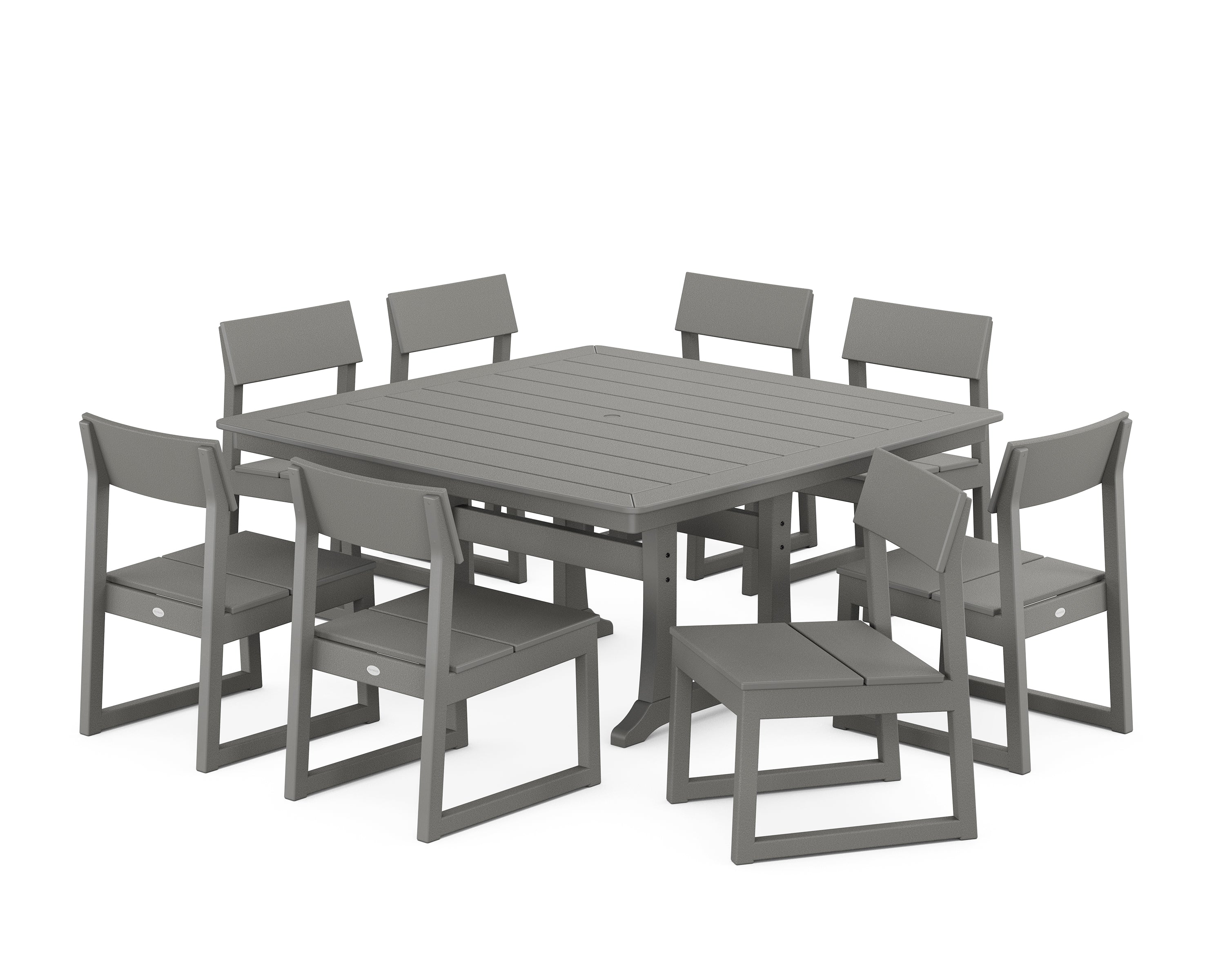 POLYWOOD® EDGE Side Chair 9-Piece Dining Set with Trestle Legs in Slate Grey
