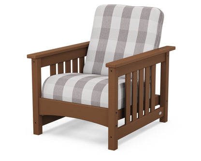 POLYWOOD® Club Mission Chair in Teak / Buffalo Plaid Grey Mist
