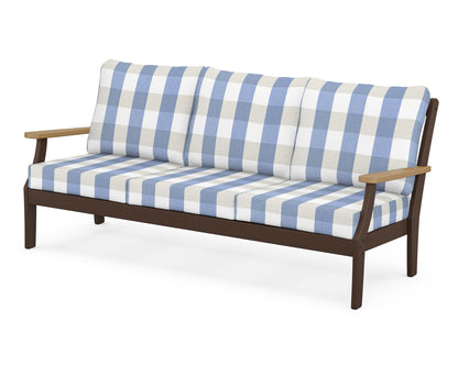 POLYWOOD® Braxton Deep Seating Sofa in Mahogany / Natural / Buffalo Plaid Sky Blue