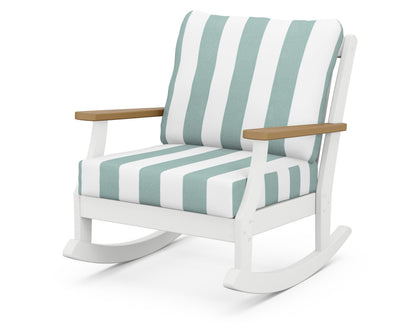 POLYWOOD® Braxton Deep Seating Rocking Chair in White / Natural / Cabana Stripe Glacier Spa