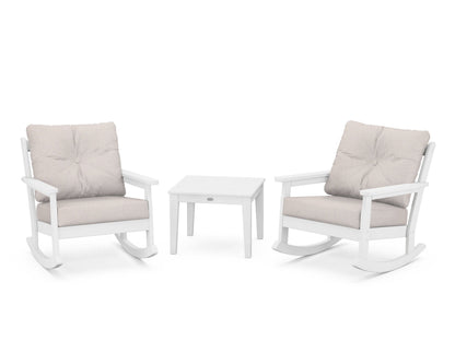 POLYWOOD® Vineyard 3-Piece Deep Seating Rocker Set in White / Dune Burlap
