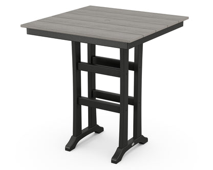 POLYWOOD® Farmhouse Trestle 37" Bar Table in Black / Driftwood