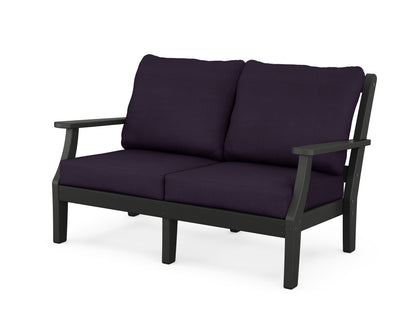 Martha Stewart by POLYWOOD® Chinoiserie Deep Seating Loveseat in Black / Navy Linen