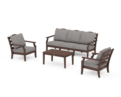 Draper James™ by  POLYWOOD® Savannah 4-Piece Deep Seating Set with Sofa in Mahogany / Grey Mist