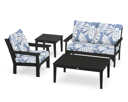 POLYWOOD® Vineyard 4-Piece Deep Seating Set in Black / Leaf Sky Blue