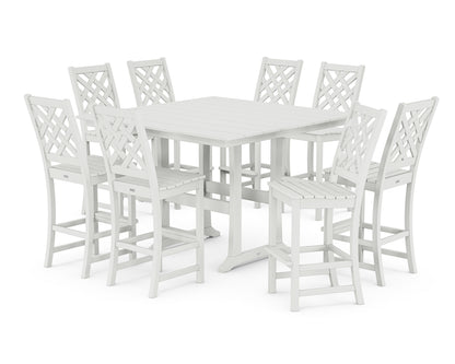 Country Living Wovendale Side Chair 9-Piece Square Farmhouse Bar Set with Trestle Legs in White