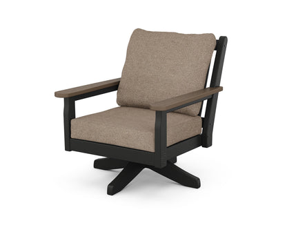POLYWOOD® Chippendale Deep Seating Swivel Chair in Black / Kona / Spiced Burlap