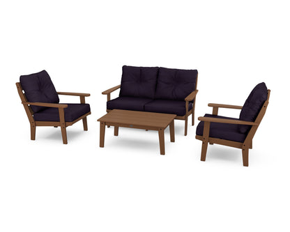 POLYWOOD® Lakeside 4-Piece Deep Seating Set in Teak / Navy Linen