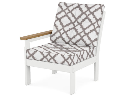 POLYWOOD® Vineyard Modular Left Arm Chair in White / Natural / Trellis Grey Mist