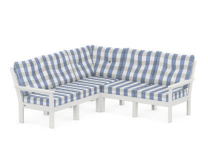 POLYWOOD® Vineyard 5-Piece Sectional in White / Buffalo Plaid Sky Blue