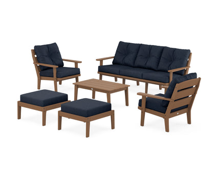POLYWOOD® Lakeside 6-Piece Lounge Sofa Set in Teak / Marine Indigo
