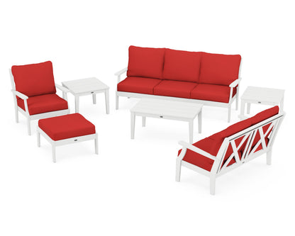 POLYWOOD® Braxton 7-Piece Deep Seating Set in White / Crimson Linen