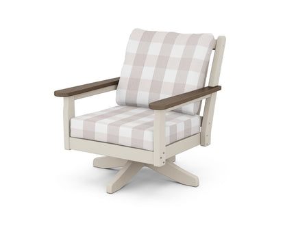 POLYWOOD® Chippendale Deep Seating Swivel Chair in Sand / Kona / Buffalo Plaid Dune Burlap