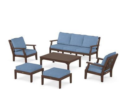 Martha Stewart by POLYWOOD® Chinoiserie 6-Piece Lounge Sofa Set in Mahogany / Sky Blue