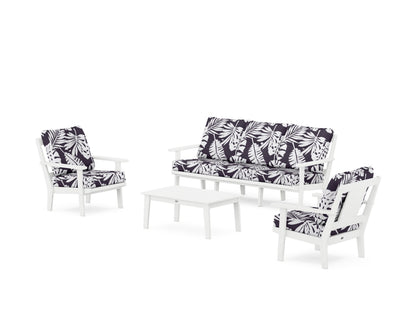 POLYWOOD® Prairie 4-Piece Deep Seating Set with Sofa in White / Leaf Navy