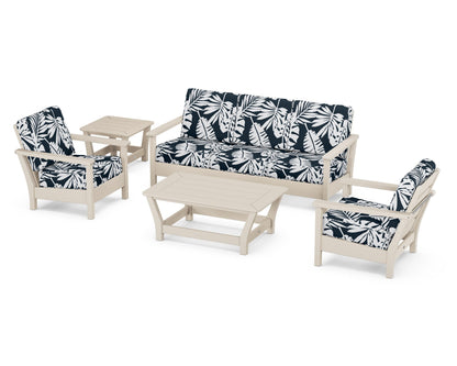 POLYWOOD® Harbour 5-Piece Deep Seating Set in Sand / Leaf Marine Indigo