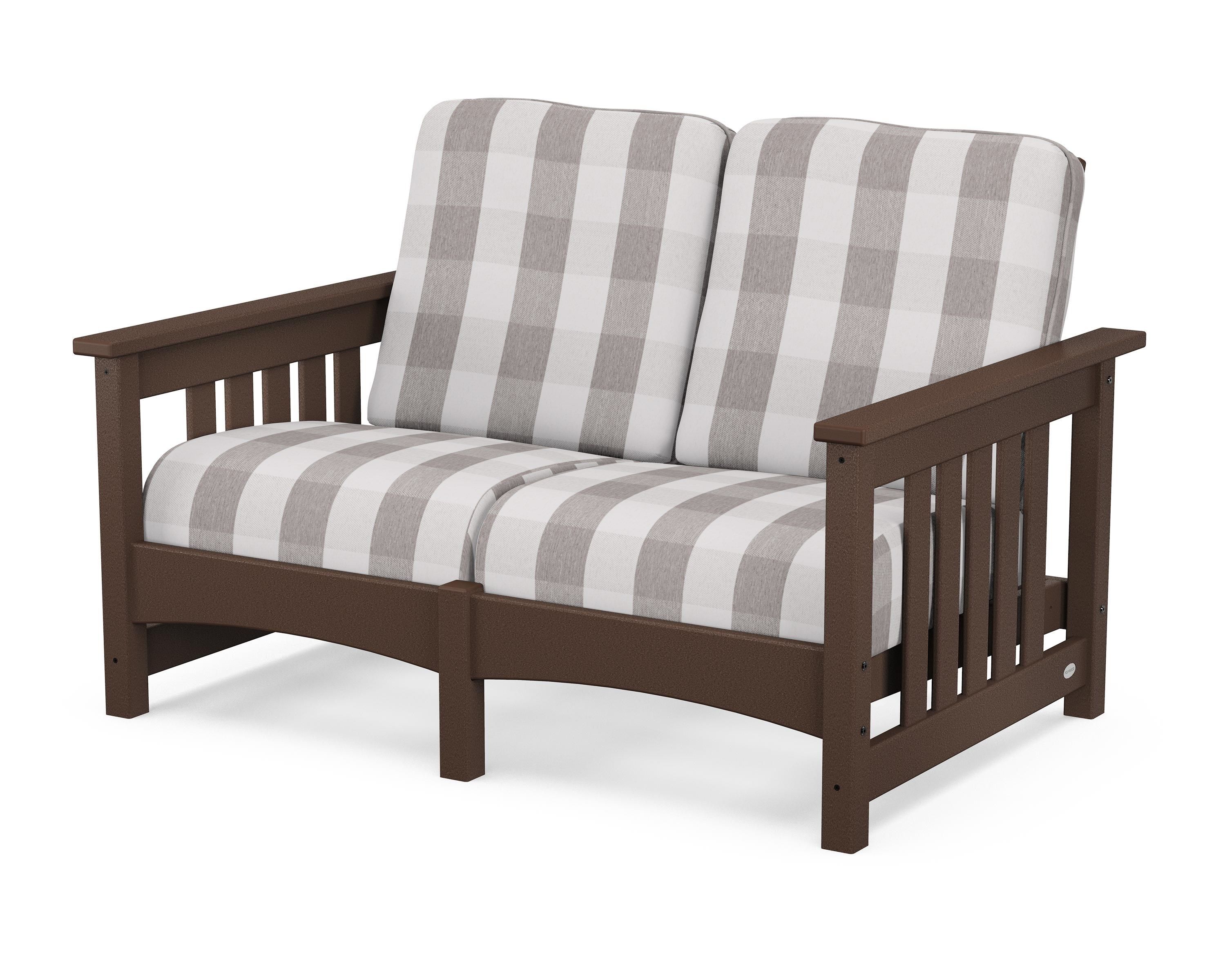 POLYWOOD® Club Mission Loveseat in Mahogany / Buffalo Plaid Grey Mist