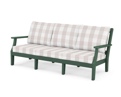 Martha Stewart by POLYWOOD® Chinoiserie Deep Seating Sofa in Green / Buffalo Plaid Dune Burlap