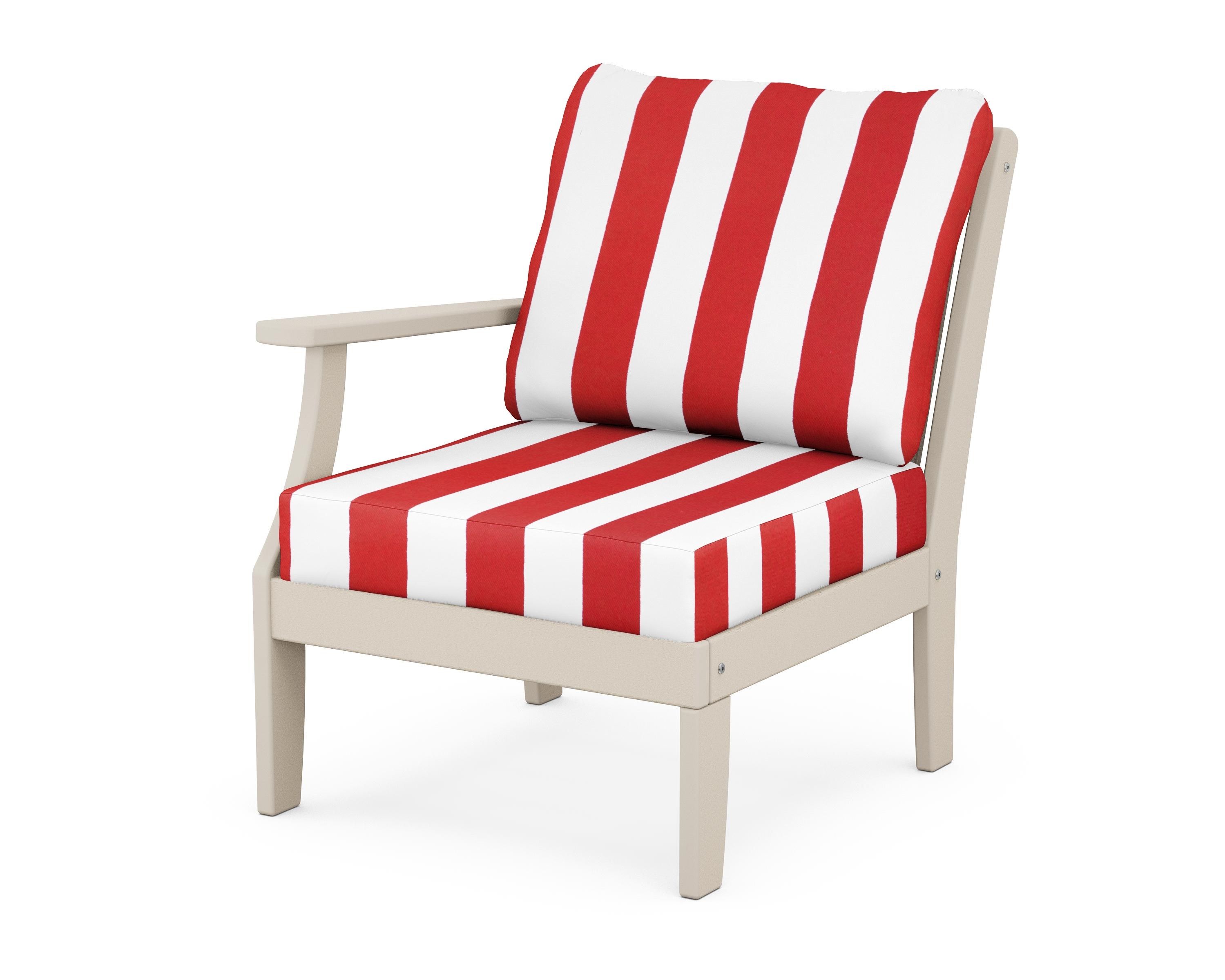 POLYWOOD® Braxton Modular Left Arm Chair in Sand / Cabana Stripe Crimson