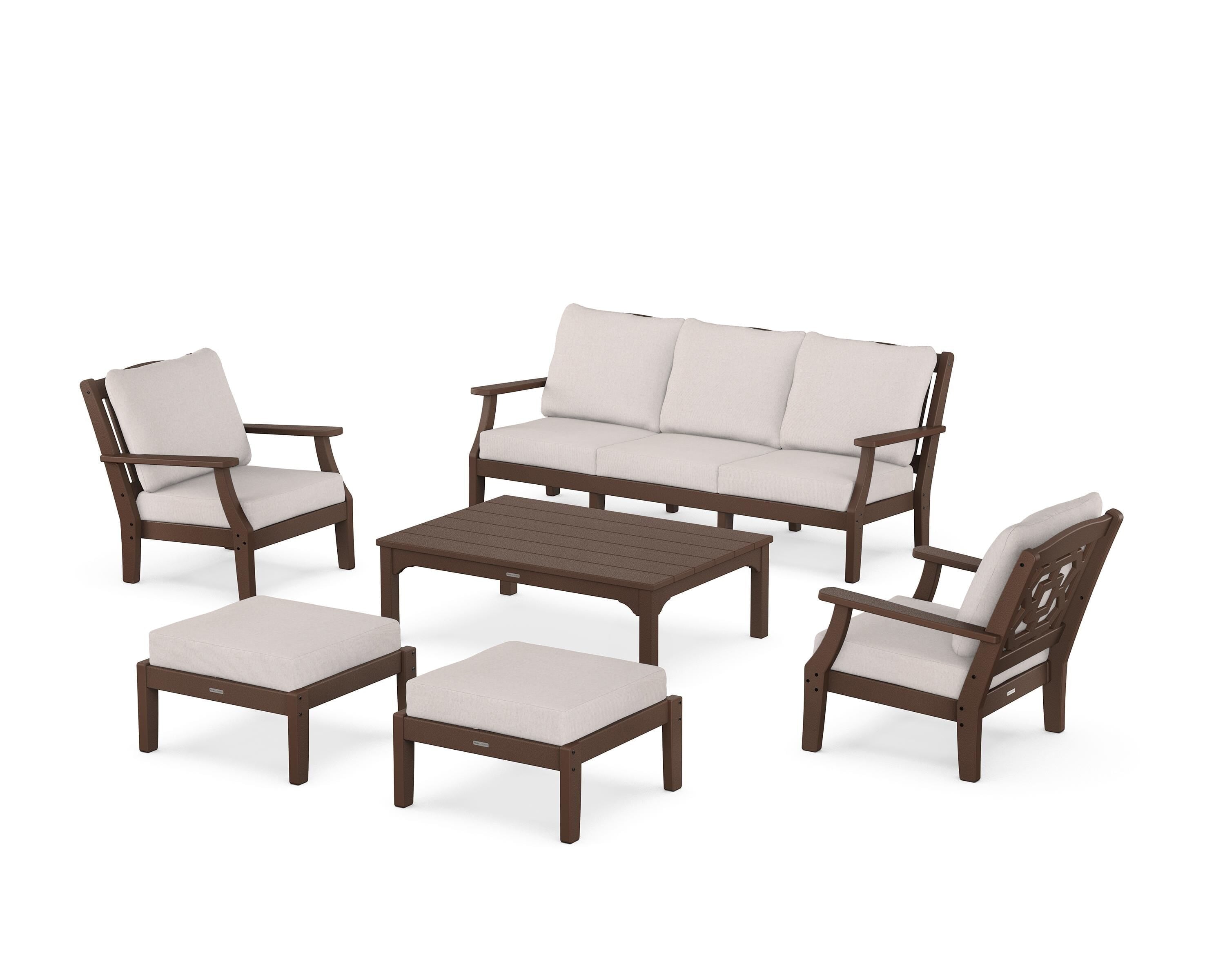 Martha Stewart by POLYWOOD® Chinoiserie 6-Piece Lounge Sofa Set in Mahogany / Dune Burlap