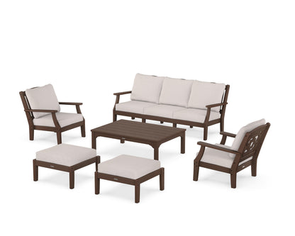 Martha Stewart by POLYWOOD® Chinoiserie 6-Piece Lounge Sofa Set in Mahogany / Dune Burlap
