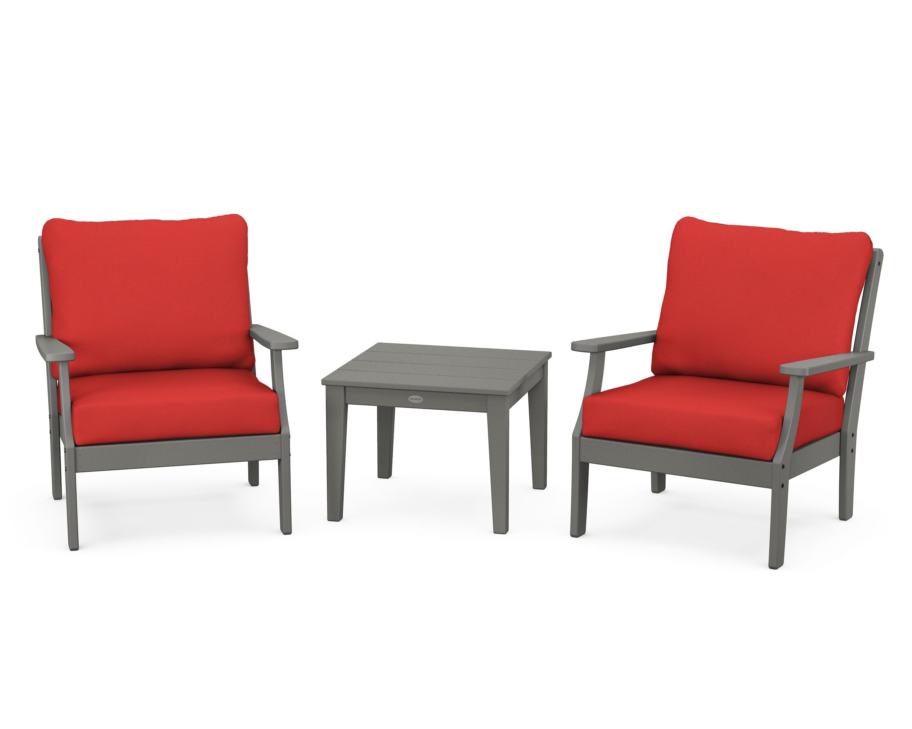 POLYWOOD® Braxton 3-Piece Deep Seating Set in Slate Grey / Crimson Linen