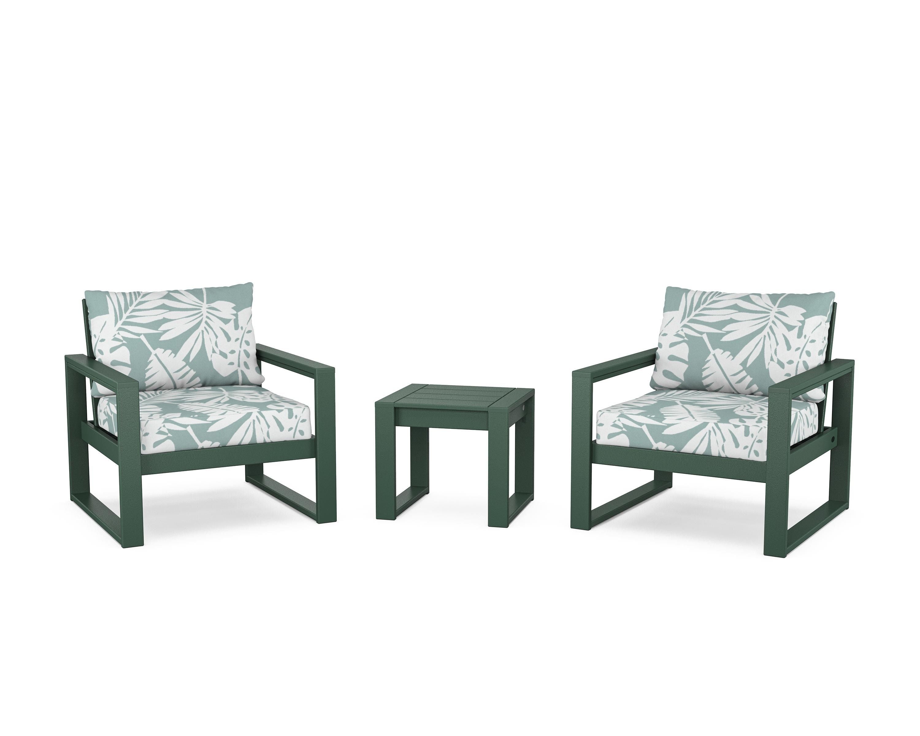 POLYWOOD® EDGE Sectional 3-Piece Deep Seating Set in Green / Leaf Glacier Spa