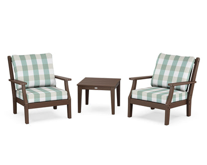 Country Living Wovendale 3-Piece Deep Seating Set in Mahogany / Buffalo Plaid Glacier Spa