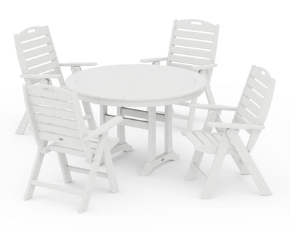 POLYWOOD® Nautical Highback Chair 5-Piece Round Dining Set with Trestle Legs in White