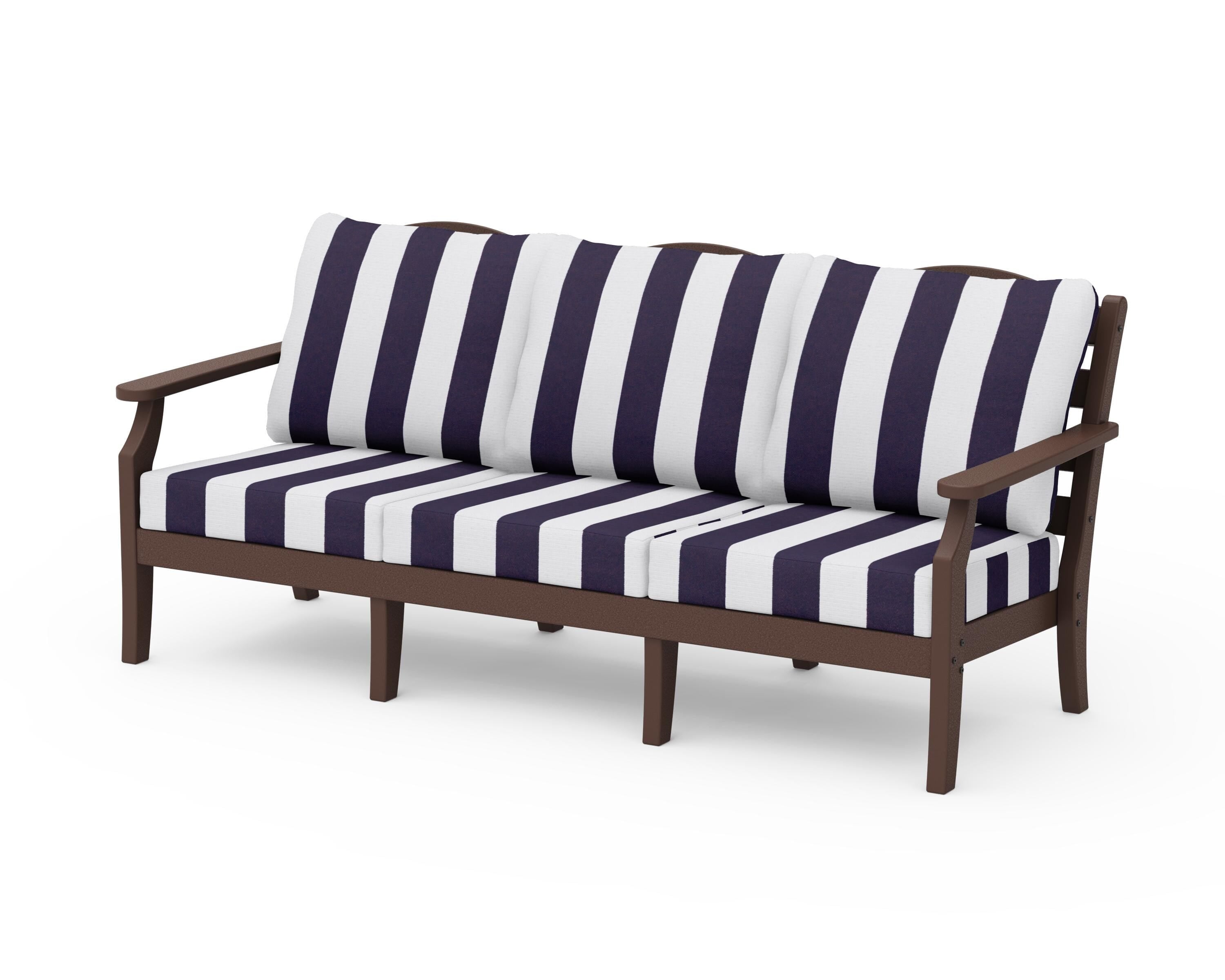 Draper James™ by  POLYWOOD® Savannah Deep Seating Sofa in Mahogany / Cabana Stripe Navy