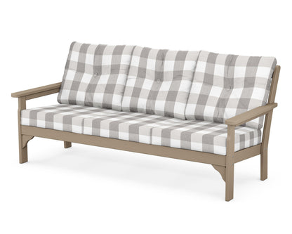 POLYWOOD® Vineyard Deep Seating Sofa in Vintage Sahara / Buffalo Plaid Grey Mist