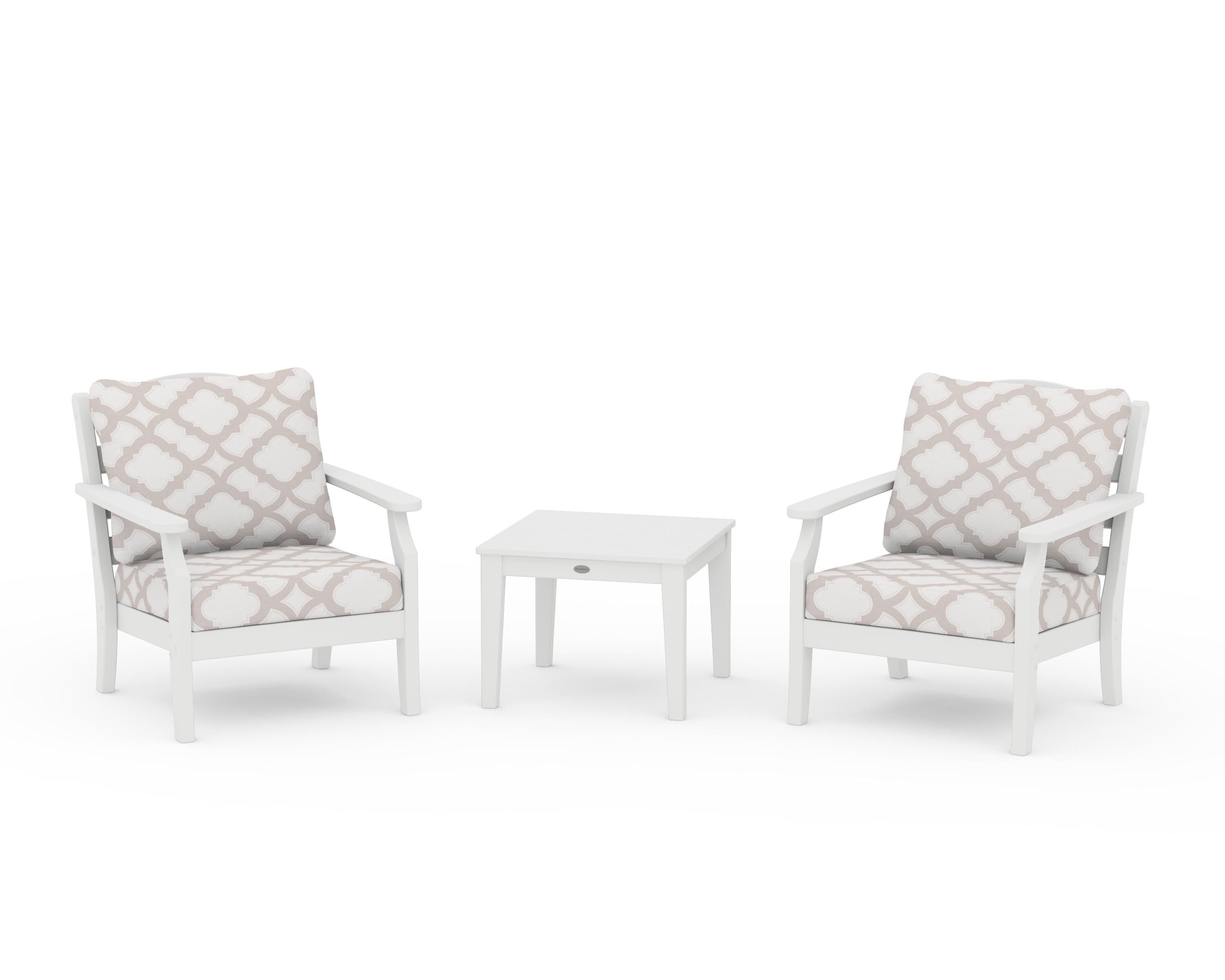 Draper James™ by  POLYWOOD® Savannah 3-Piece Deep Seating Set in White / Trellis Dune Burlap