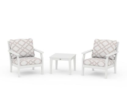 Draper James™ by  POLYWOOD® Savannah 3-Piece Deep Seating Set in White / Trellis Dune Burlap