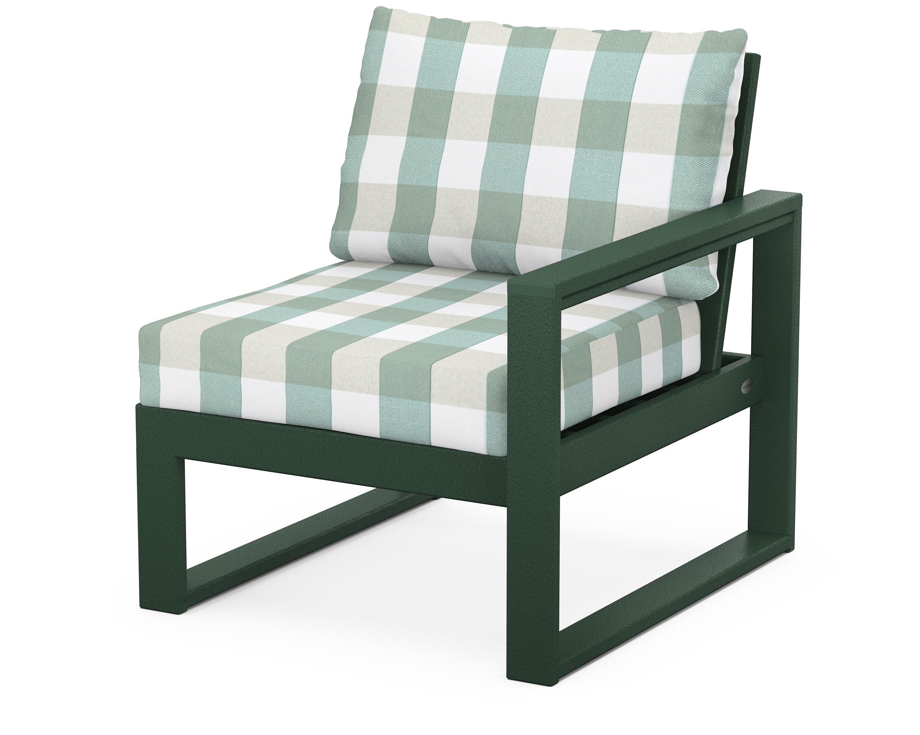 POLYWOOD® EDGE Modular Right Arm Chair in Green / Buffalo Plaid Glacier Spa